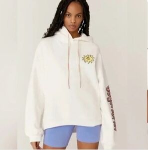 Daydreamer Flyer 70s Mushroom White Hoodie with Sun Graphic